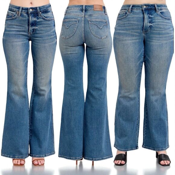 Judy Blue Mid Rise Tummy Control Flare Vintage Wash Jeans NWT - Picture 5 of 12
